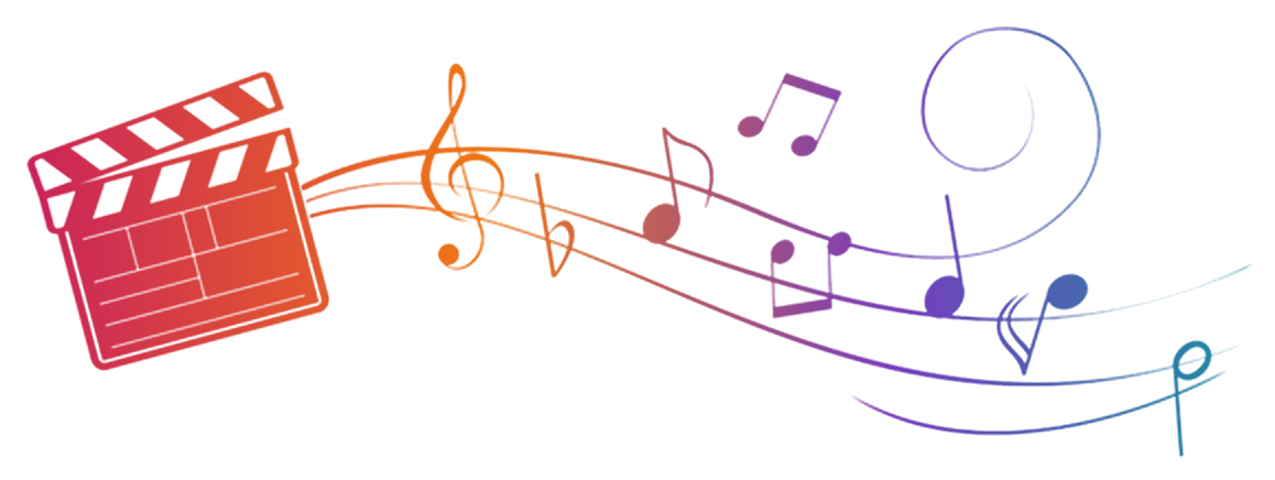 Clap de cinéma d'où s'envole une portée de notes de musique